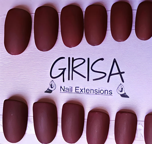 Set Of 12Pc, SHORT ROUND MAROON-MATTE Press-On Nails
