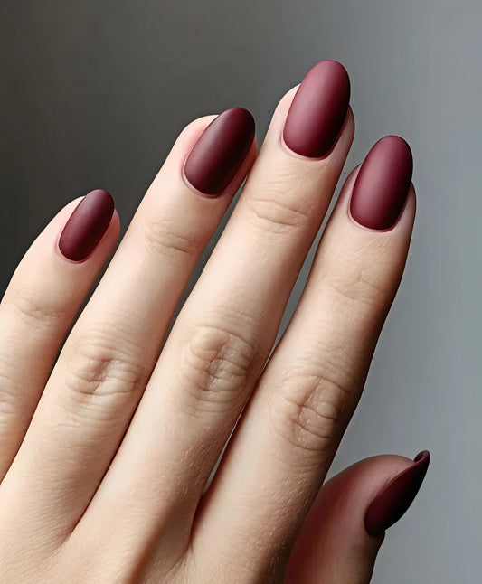 Set Of 12Pc, SHORT ROUND MAROON-MATTE Press-On Nails